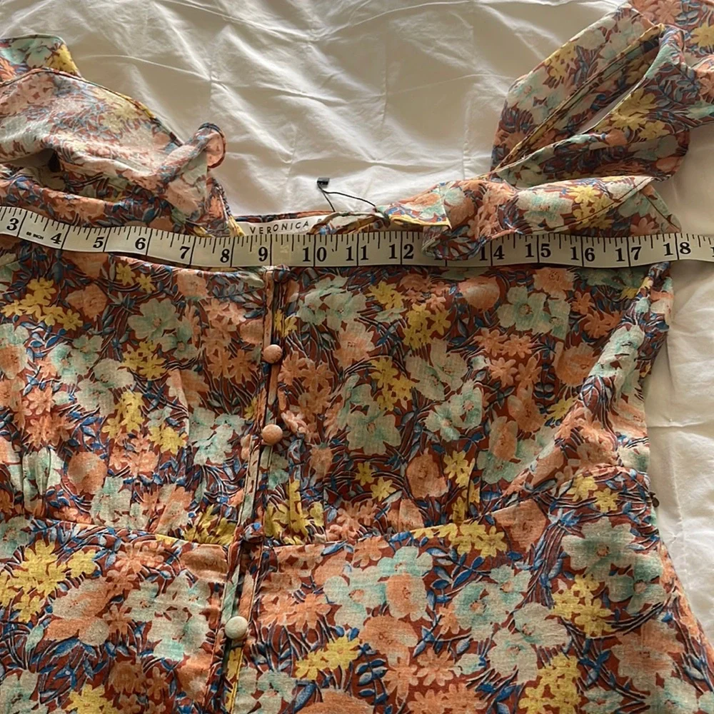 Veronica Beard Malgosia Floral-Print Button-Front‎ Ruffle cottage Midi Dress